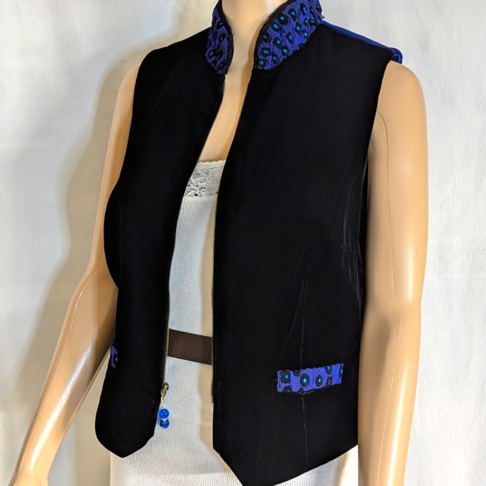 Tapp New York vintage Black Blue velvet zip up vest sz M/L made in USA